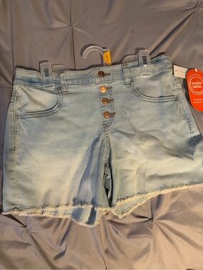 wonder nation Light Blue Button-Front Distressed Denim Shorts
